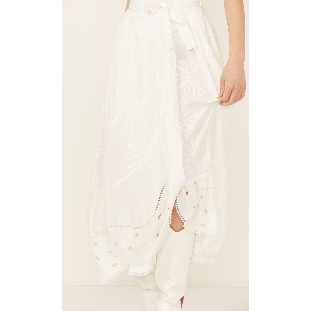 Beyond the Radar White Embroidered Eyelet Wrap Maxi Skirt Bohemian High Low - Picture 4 of 15